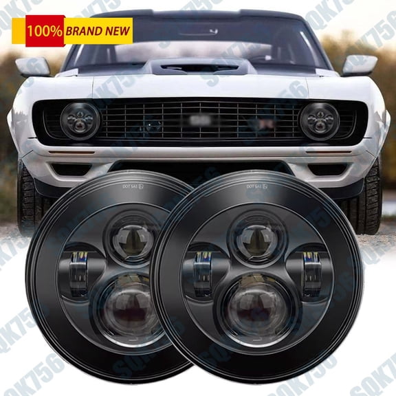 2PC 7'' Round Led Hi/Lo Headlight for Chevy Camaro 1967-1981 El Camino 1971-1975