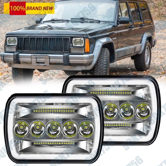 2PC 7x6 H6054 LED Square Headlights Halo for Jeep Cherokee XJ 1984-2001 YJ Truck