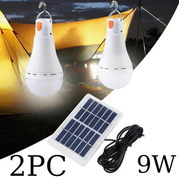 2PC 9W/12W Solar Light Waterproof USB Charged Hanging Emergency Sunlight Powered Lamp Outdoor Indoor House Solar Bulb Light Solar Panels