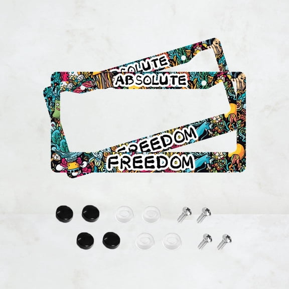 2PC Absolute Freedom License Plate Prame Aluminum Auto Parts License Plate Decorative Screws Fit Standard 2 Holes U.S. License Plate, 2.2x 6.3 Inch
