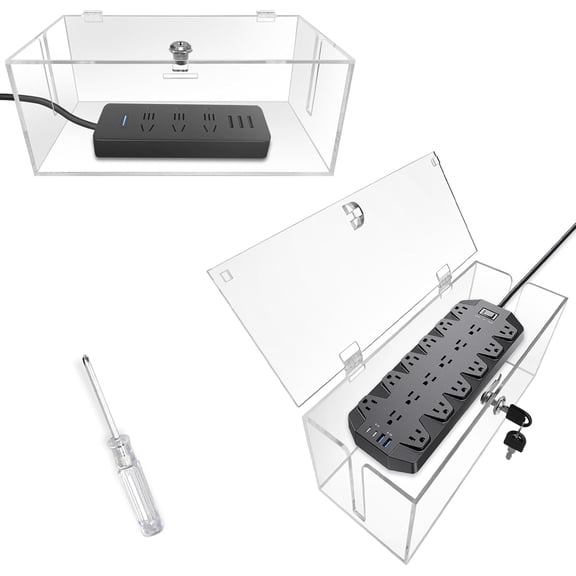 2PC Acrylic Plug Organizer Upgrade,Cable Management Box with Lock,Cable Organizer Box for Surge Protector Power Strip,TV Computer,Cable Wires of Home,Office,Child and Pet Proof
