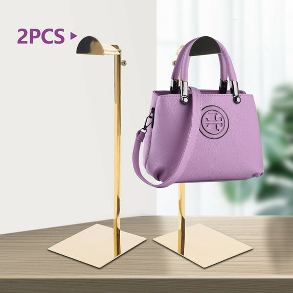 2PC Adjustable Metal Handbag Display Stand Holder Hanging Bag Rack Display Shelf 2 Metal Adjustable Tote Stand Hanging Bag Holder Window Desktop Display Rack Metal Adjustable Handbag Display Stand