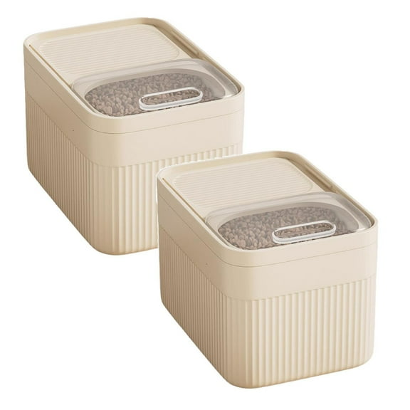 2PC Airtight Pet Food Storage Container,Up to 30 lbs,For Dog Cat and Other Pet Food Storage Bin with Measuring Cup (Beige,9 pounds)