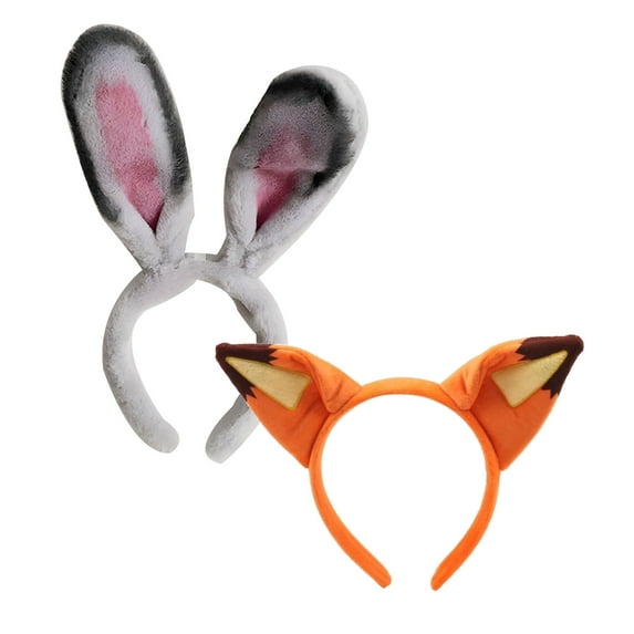 2PC Animal Ear Headbands Fox Rabbit Halloween Christmas Festival Theme Party Cosplay Costume Accessory