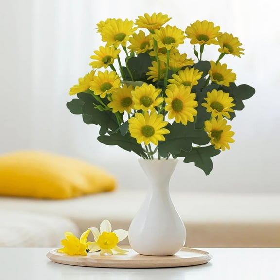 2PC Artificial Daisy Bouquet, Realistic UV Resistant Faux Silk Flowers for Outdoor Indoor Decor, Porch Planter, Windowsill Vase, Home Hotel Decoration D
