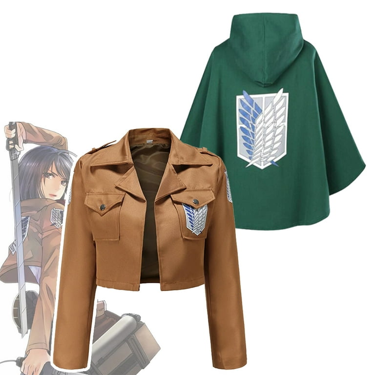 2PC Attack on Titan Shingeki no Kyojin Coat Cosplay Jacket with Green Cloak  - Walmart.com