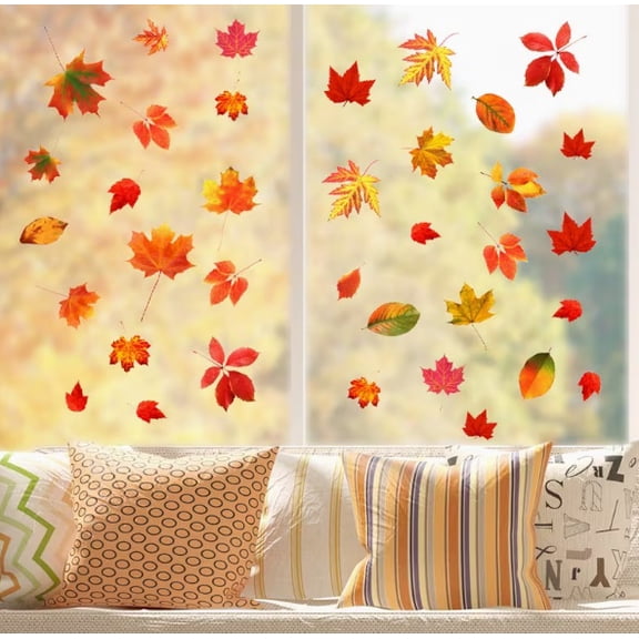2PC Autumn Maple Leaf Electrostatic Glass Wall Stickers - Removable Self-Adhesive Waterproof Decor for Home Windows