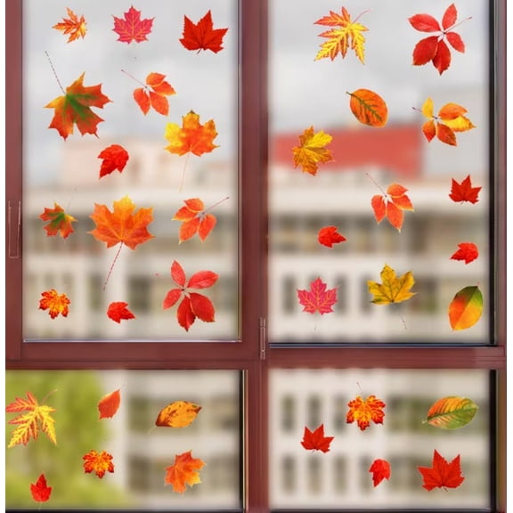 2PC Autumn Maple Leaf Electrostatic Glass Wall Stickers - Removable Self-Adhesive Waterproof Decorative Decals for Home Decor