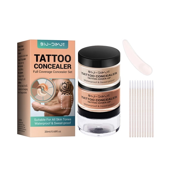 2PC BIO-DIMOT Tattoo Cover Up Makeup Waterproof, Tattoo Concealer, Waterproof & Sweatproof, Suitable for Scars,Dark Spots & Vitiligo-2 Color
