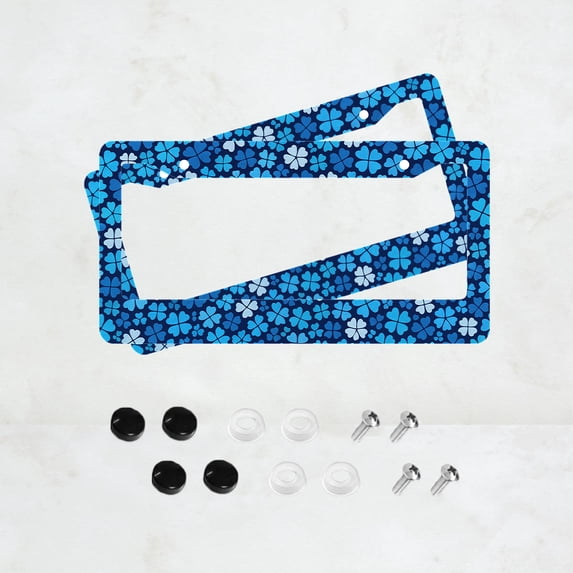 2PC Beautiful Blue White Hibiscus Floral License Plate Prame Aluminum Rust-Proof Auto Parts License Plate Decorative Screws Fit Standard 2 Holes 1 U.S. License Plate, 12.2x 6.3 Inch