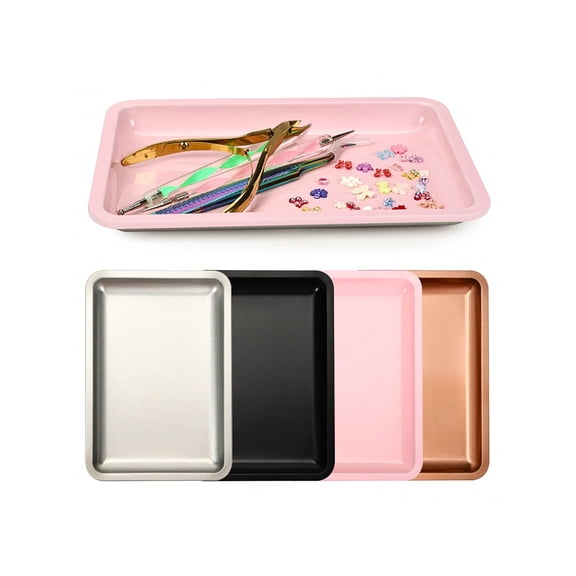 2PC Black Stainless Steel Cosmetic Storage Tray Jewelry Tray Plate Doctor Surgical Tray Desktop Storage Tool Metal Nail Art Tray Back To School