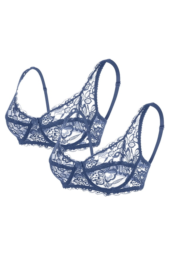 2PC Bralette for Women, Soft Wirefree Front Closure Deep V Bra Deep V Push Up Lightweight Bra Seamless Push Up Breathable Bra Smoothing Seamless Lingerie Daily Beach Wear, Navy