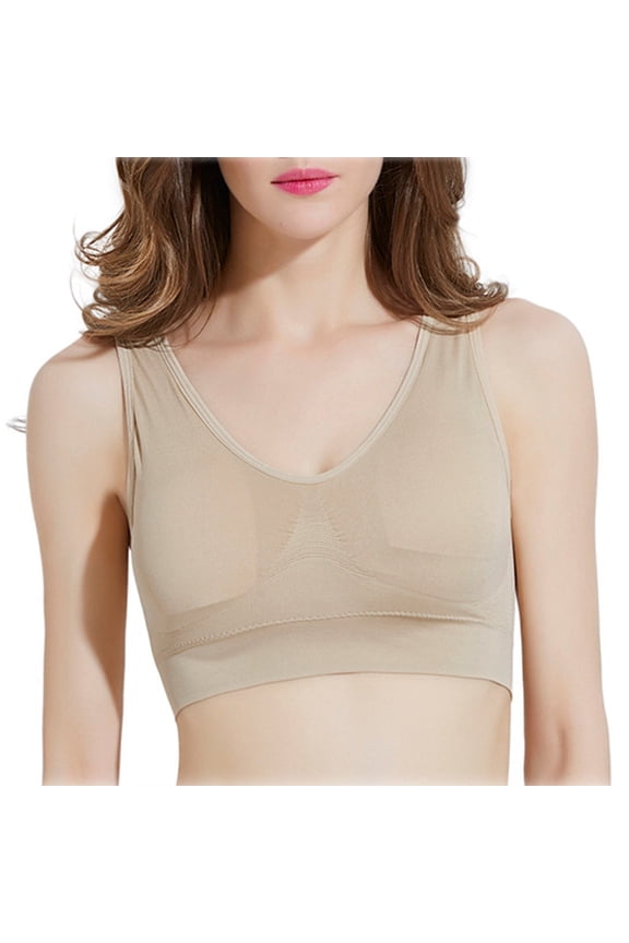 2PC Bras for Women Double Layer Chest Pad Yoga Vest Triangle Bralette,Khaki,XXL