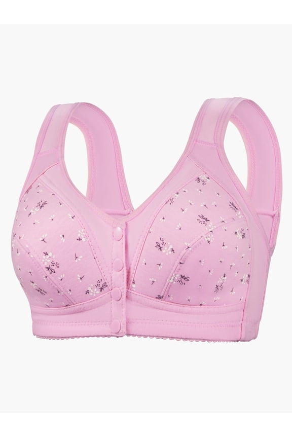 2PC Bras for Women Front Closure Floral Support Lette Soft Top Underwear for Women,Pink,M/38