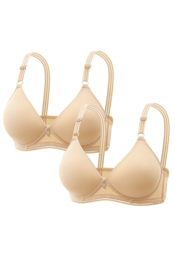 2PC Bras for Women No Steel Ring Gathering Breathable Adjustable Strap Breathable Full Coverage Bras Beige 36/80