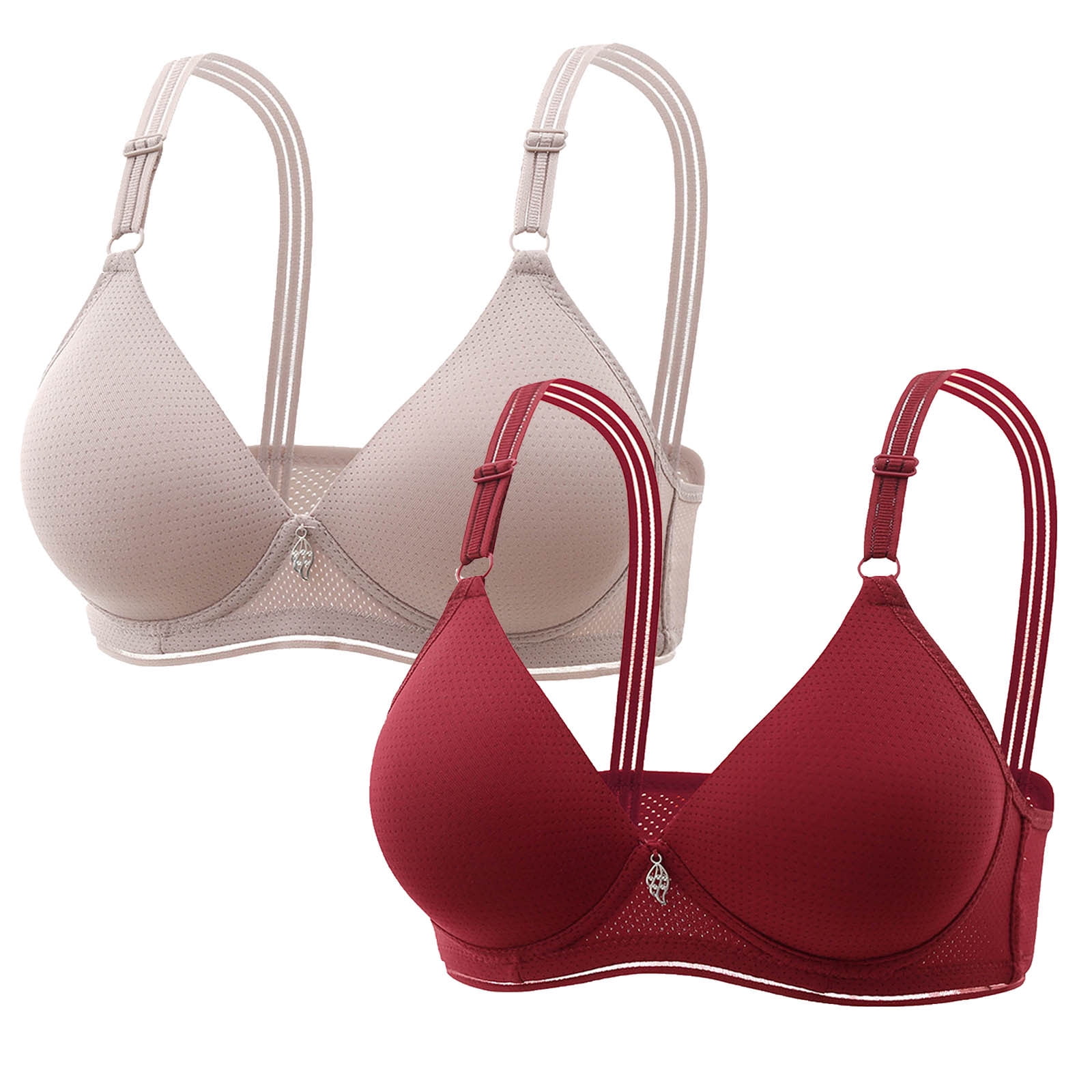 2PC Bras for Women No Steel Ring Gathering Breathable Adjustable Strap ...