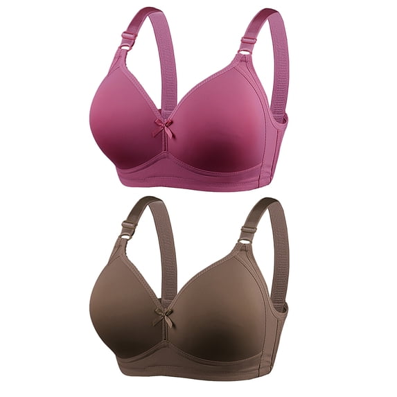 2PC Bras for Women No Underwire No Steel Ring Breathable Solid Color Underwear Comfortable Full Coverage Push Up Sports Bra,Purple,42 C