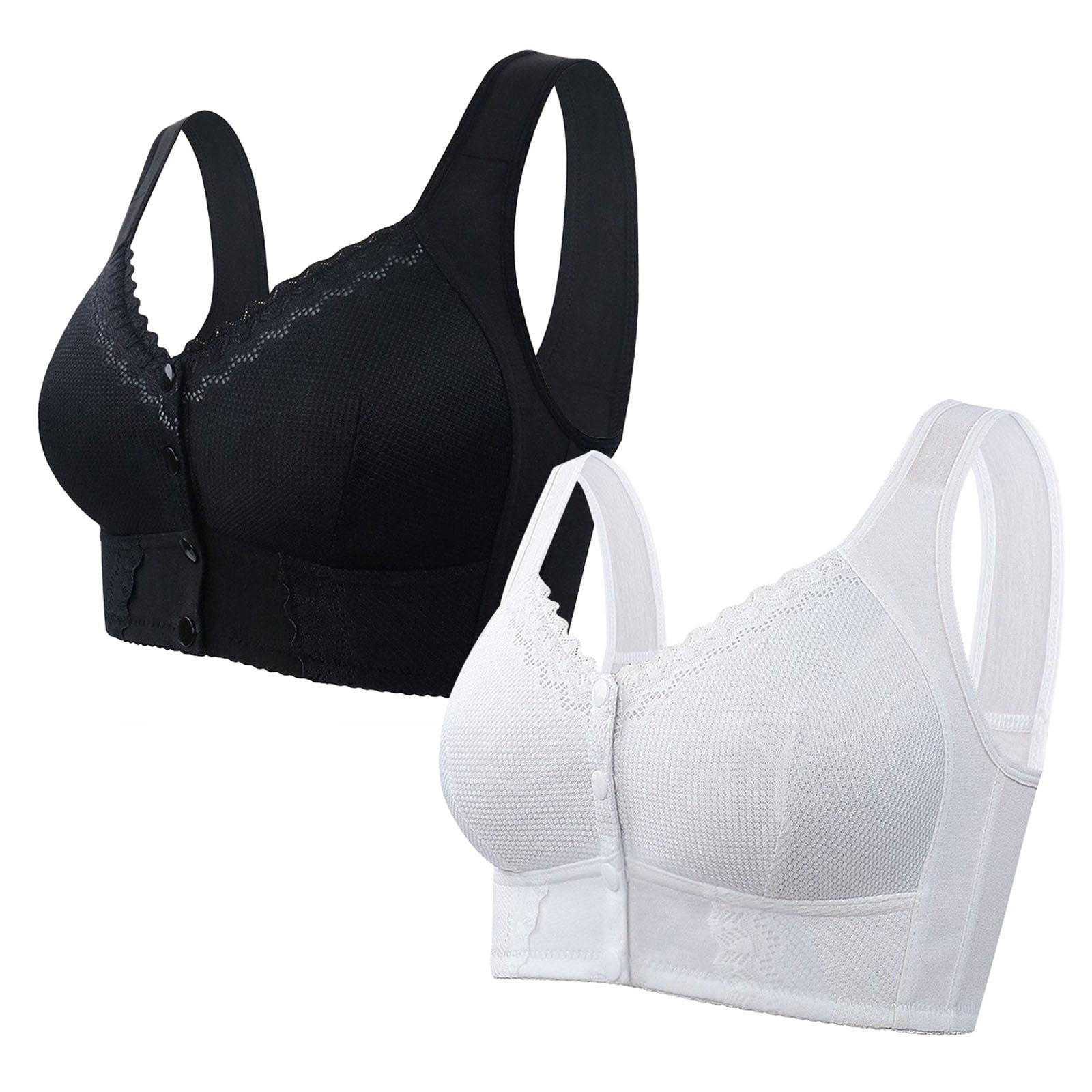 2PC Bras for Women Plus Size Front Closure Button Lace Embroidered Push ...
