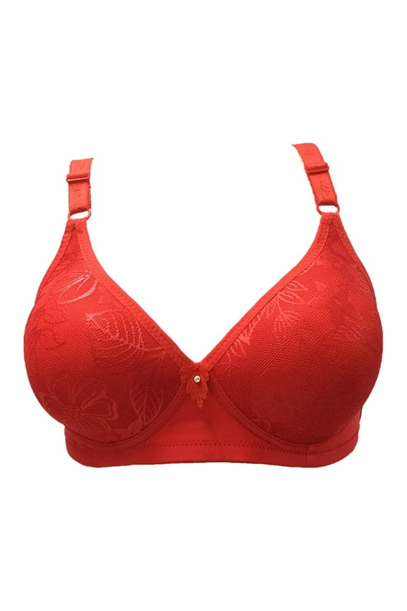 2PC Bras for Women Soft Cup Adjustable Plus Size Bralette,Red,36