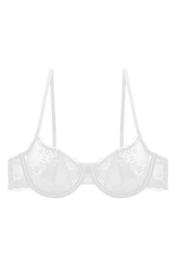 2PC Bras for Women Thin Half Cup Big Breasts Pure Desire Up Sagging Strapless Bra,White,32