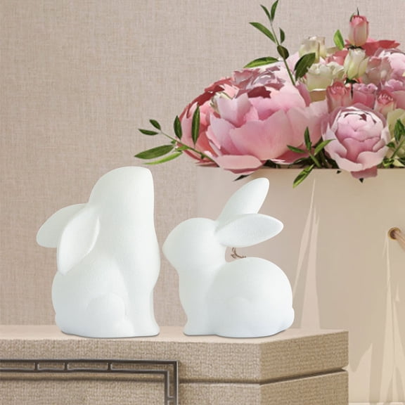2PC Bunny Statues Home Decor Bunny Decorations for Home Modern Style Rabbits Figurine Statues for Home Decor Accents Living Room Office Table Bookshelf Desk Bedroom Easter Decoration