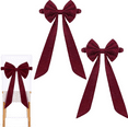 thumbnail image 1 of 2PC Burgundy Bows Chair Sashes, Christmas Red Chair Bows for Chairs 11.8” x 29.5“ Home Wedding Events Holiday Event Decor Elastic Burgundy Velvet Sashes Chairs Bows, 1 of 7