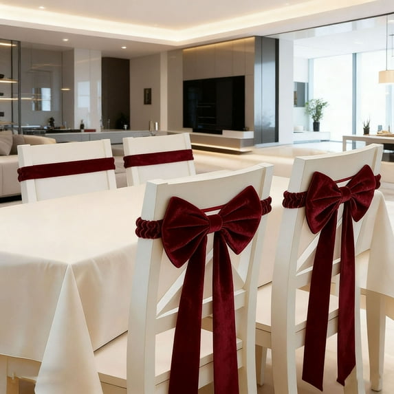 2PC Burgundy Chair Sashes Christmas Red Chair Bows for Chairs 12*30IN Elastic Burgundy Velvet Sashes Chairs Bows for Christmas Banquet Home Wedding Events Holiday Event Decor Banquets Party