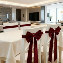 2PC Burgundy Chair Sashes Christmas Red Chair Bows for Chairs 12*30IN Elastic Burgundy Velvet Sashes Chairs Bows for Christmas Banquet Home Wedding Events Holiday Event Decor Banquets Party