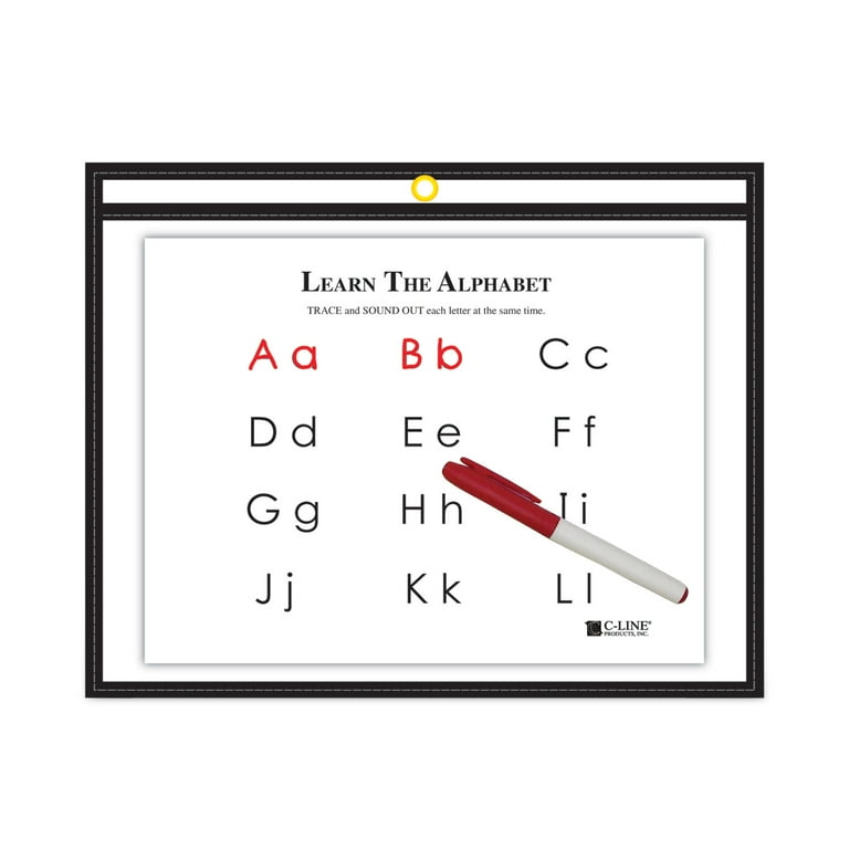 Reusable Dry Erase Pockets, 12 x 9, Black Reusable Dry Erase Pockets, 12 x 9, Black