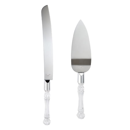 Stainless Steel Cake Serving Set with Clear Handles, 2 Piece (Knife and Server), by Way To Celebrate