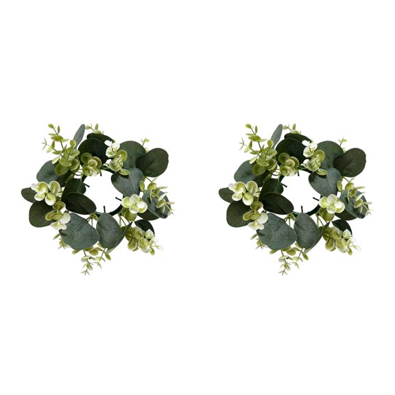 2PC Candle Rings Wreaths, Artificial Small Wreath for Candles Farmhouse Home Greenery Centerpieces Decor, Mini Wreath Rings for Pillar Candles and Table Displays,10.2 Inch