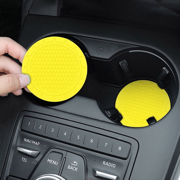 2PC Car Cup Holder Mats | Heat Insulation & Non-Slip Rubber Liners | Waterproof & Easy Clean Honeycomb Design | Front Seat Drink Coaster Inserts for Car Interior Accessories