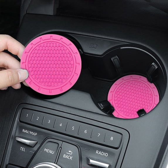 2PC Car Cup Holder Mats | Heat Insulation & Non-Slip Rubber Liners | Waterproof & Easy Clean Honeycomb Design | Front Seat Drink Coaster Inserts for Car Interior Accessories
