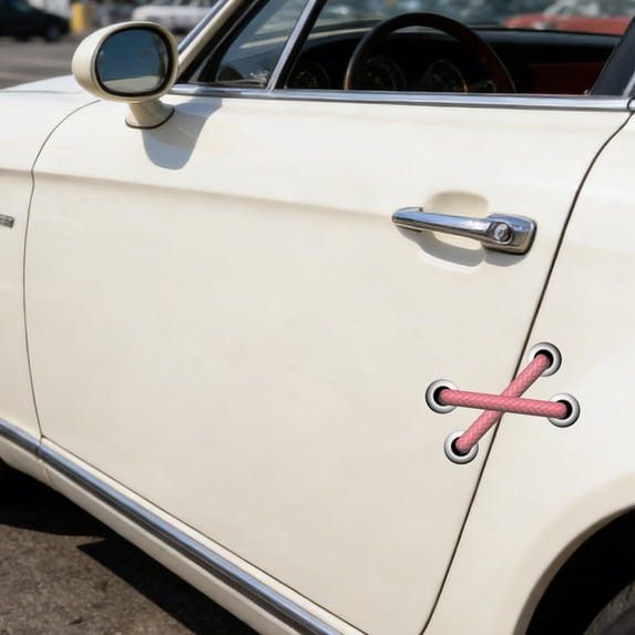 2PC Car Decal Sticker, Cartoon Tie Stitches Graphic, Fun car Accessory, Bandage Decal for Bumper, Car Door, Trunk, Window, Side - Pink