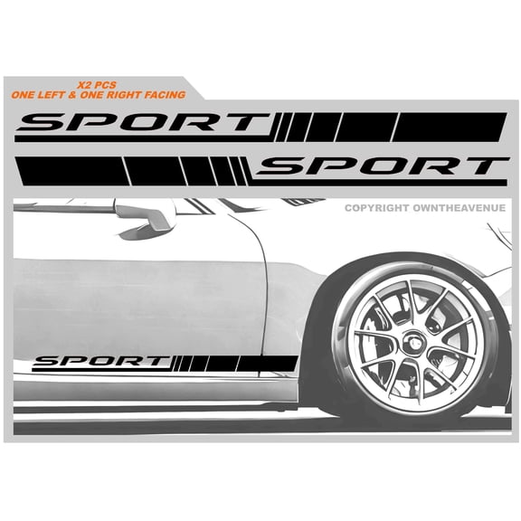 2PC Car Door Side Stripe Graphics Vinyl Sticker Sport Decal Universal 20" - Black Vinyl