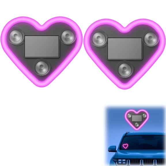 Valine's Day 2PC Car LED Ambient Solar-Powered Heart-Shaped LED Neon Light, IP65 Waterproof, Switchable Modes, Romantic Car & Outdoor Decor for Couples Pink