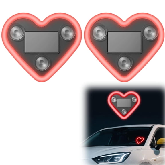 2PC Car LED Ambient Light - Solar-Powered Heart-Shaped LED Neon Light, IP65 Waterproof, Switchable Modes, Romantic Car & Outdoor Decor for Couples Red