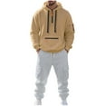 thumbnail image 1 of 2PC Cargo Sweatsuit for Men Long Sleeve Color Block Quarter Zip Hoodie Elastic Cuffed Joggers Outfit Set with Pockets Brown L, 1 of 9