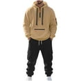 thumbnail image 1 of 2PC Cargo Sweatsuit for Men Long Sleeve Color Block Quarter Zip Hoodie Elastic Cuffed Joggers Outfit Set with Pockets Khaki M, 1 of 9