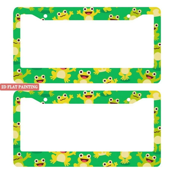 2PC Cartoon Frog Pattern License Plate Frames with Mounting Accessories 6.3x12.2inch(16x31cm)