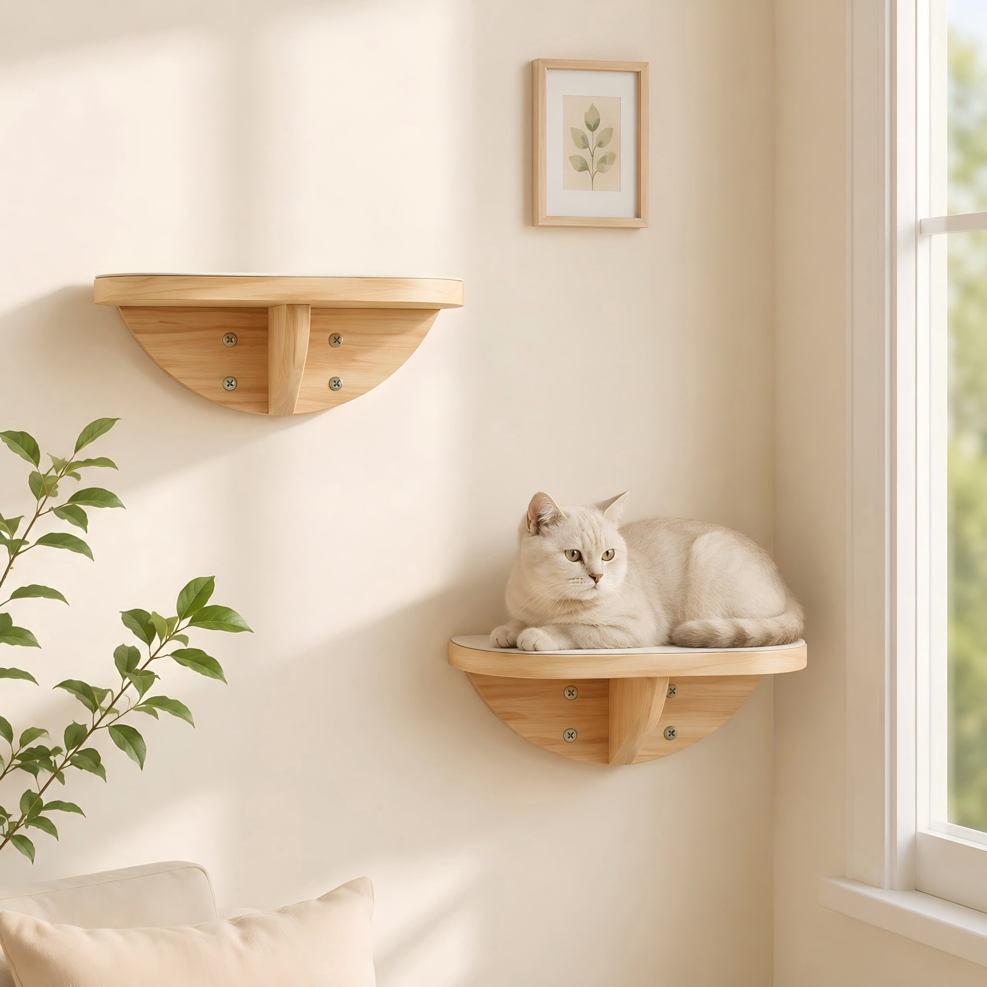 PELUOMOZ Cat Stairs, 2-Piece Wall-Mounted Wooden Steps with Scratching Mat, Climbing Shelf for Perch Platform
