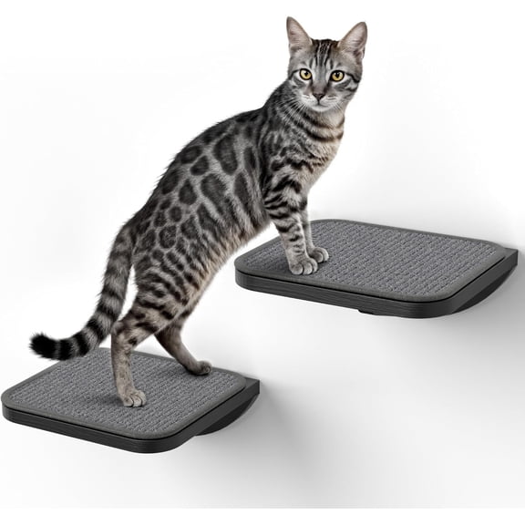 Peluomoz 2PC Wooden Wall-Mounted Cat Stairs – Scratching Mat Climbing Steps & Perch Platform