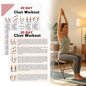 2PC Chair Workout Posters, 8x10 Inch Chair Yoga Training Guide, Unframed Seated Low Impact Wall Art, 30 Day Chair Fitness Challenge Set, Rehabilitation Workout Poster, Home Beginner Chair Yoga Decor