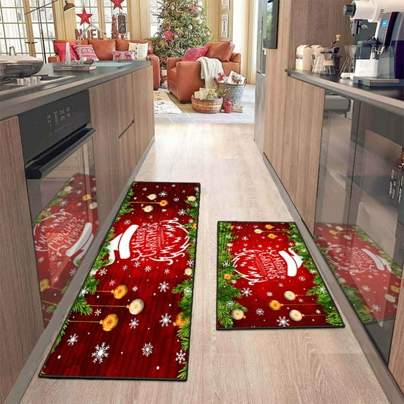 2PC Christmas Hallway Runner Rug,Christmas Hallway Runner Rug 15.7"*23.6"+15.7"*47.2" Non Slip Washable Rug Runners with Rubber Backing Xmas Tree Soft Bedroom Rug Low Pile Floor Carpet Runner