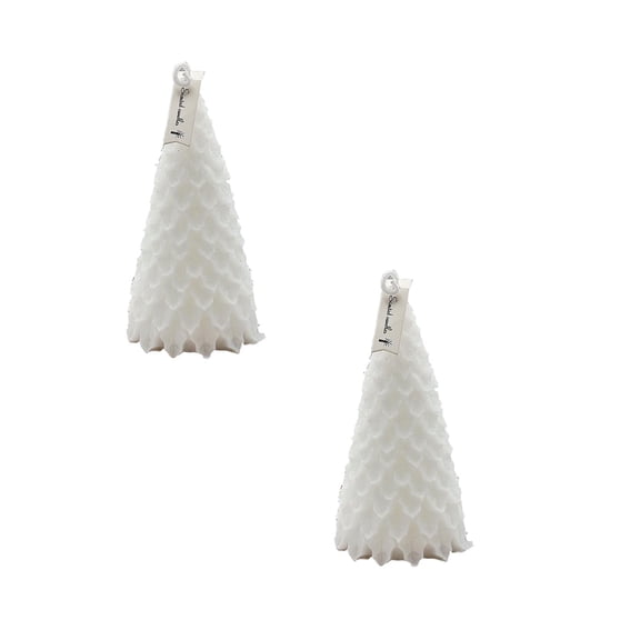 2PC Christmas Tree Shaped Scented Candles Large Green Xmas Wax Candle for Holiday Table Decoration - White