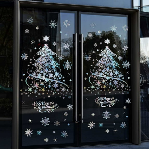 2PC Christmas Tree Window Clings Stickers for Glass, Extra Large Xmas Windows Static Stickers, DIY Wall Window Door Mural Showcase Decal Sticker Multicolor