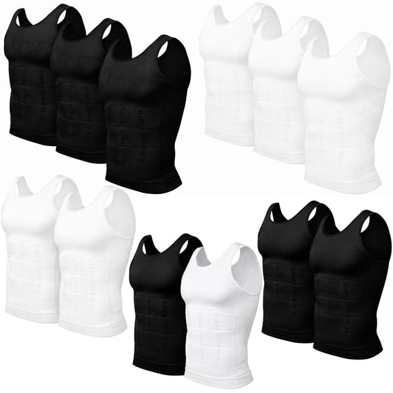 2PC Compression Shirt, Compression Shirt, Mens Tank Tops, Slimming Body Shaper Vest, Sport Running Dry Fit Gym Shirt(Black and White)