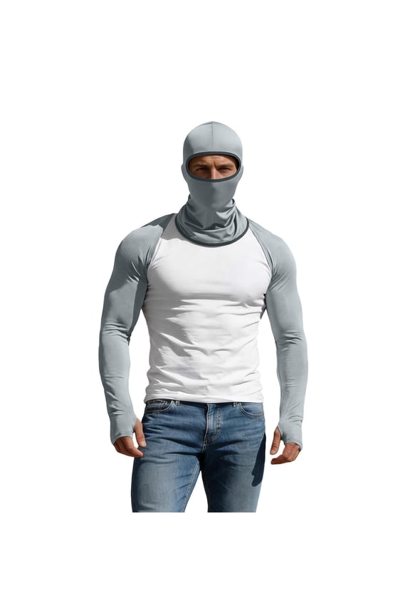 2PC Cooling Shawl Arm Sleeves UV Protection Dustproof Windproof Balaclava Face Mask Full Face Cover for Cycling Hiking Gray Free Size