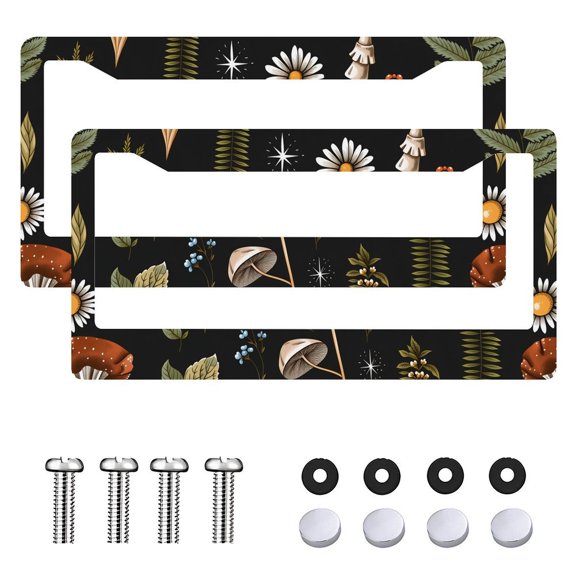 2PC Cottagecore Mushroom License Plate Frame, Number Plate Frames, Aesthetic Car Decor Accessories Style 6.3x12.2inch(16x31cm)