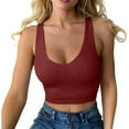 thumbnail image 1 of 2PC Cotton Bralette Crop Neck Slim Fit Crop Corset Basic Plus Size Bralette,Red,L, 1 of 8